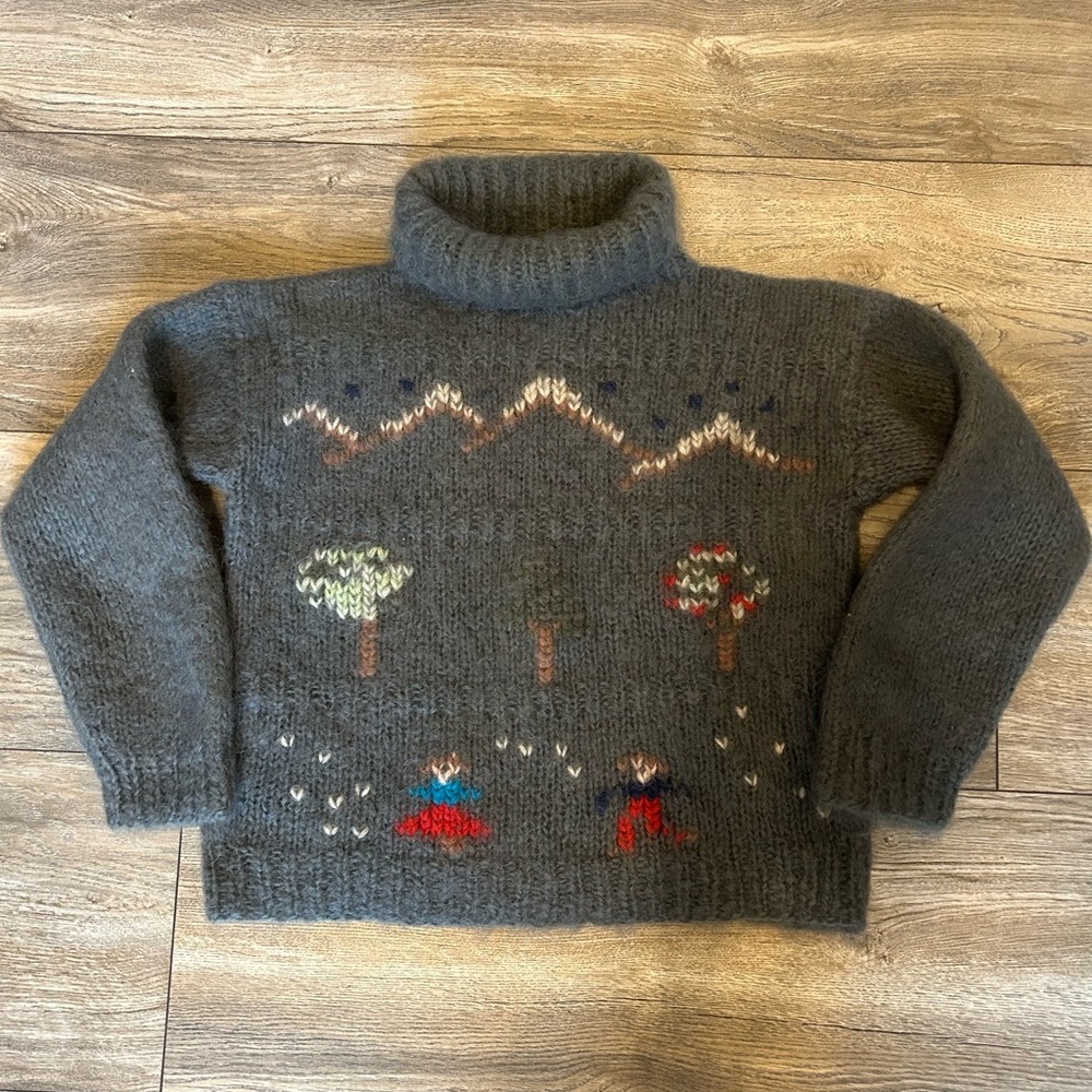 Vintage Mohair Wool Handknit Chunky Turtleneck Sweater Coastal Grandma